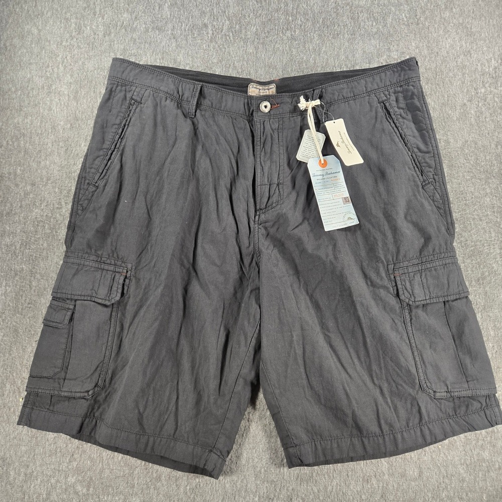 Tommy Bahama East Bank Cargo Shorts Mens 40 Coal Black Cotton Saltwater Washed